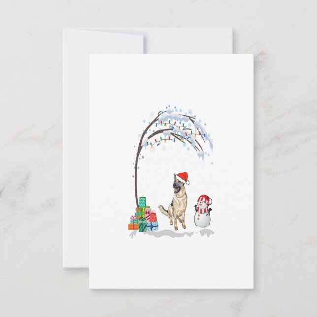 German Shepherd Dogs Merry Christmas Winter Tree RSVP Card (Front)