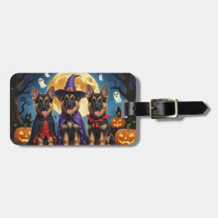 German Shepherd Dogs Pumpkin Halloween Funny Luggage Tag