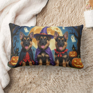 German Shepherd Dogs Pumpkin Halloween Funny Lumbar Pillow