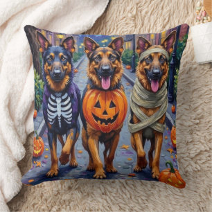 German Shepherd Dogs Trick-or-Treating Halloween Throw Pillow