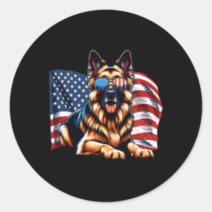 German Shepherd Dogs Usa Flag Patriotic Sungles Fr Classic Round Sticker