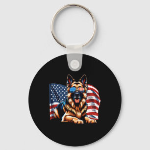 German Shepherd Dogs Usa Flag Patriotic Sungles Fr Keychain