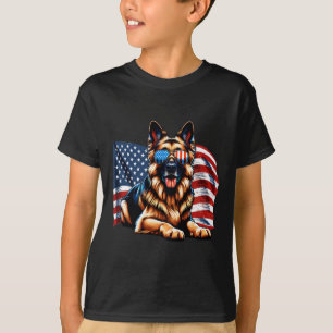 German Shepherd Dogs Usa Flag Patriotic Sungles Fr T-Shirt
