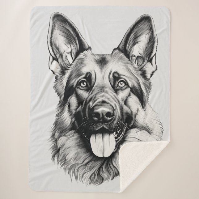 German Shepherd Drawing Portrait Sherpa Blanket (Front)