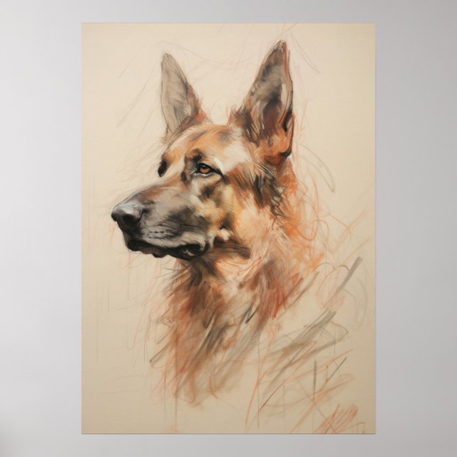 German Shepherd Drawing Poster (Front)
