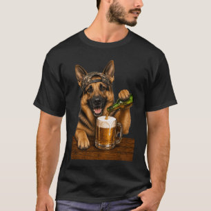 German Shepherd Drinking Beer Funny Dog Meme Fathe T-Shirt