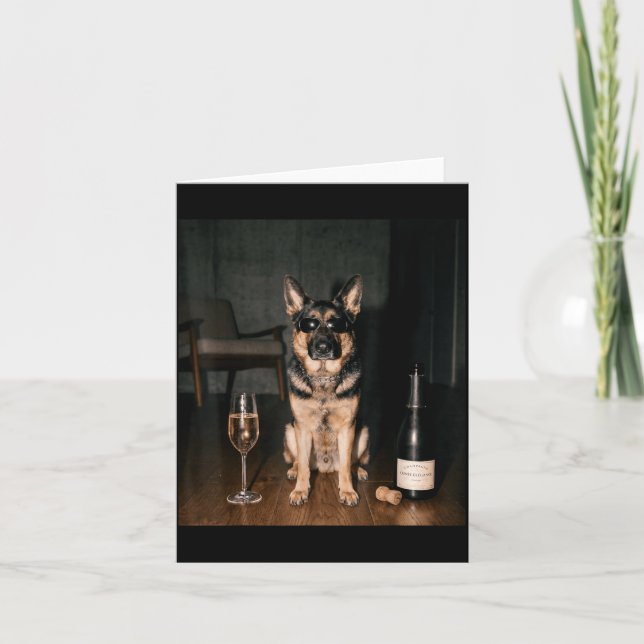 German Shepherd Drinking Champagne Funny Fathers Card (Front)
