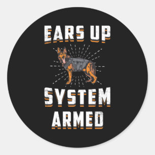 German Shepherd Ears Up System Armed Dog Vintage Classic Round Sticker
