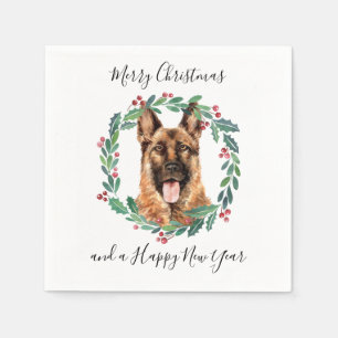 German Shepherd Elegant Dog Merry Christmas  Napkin