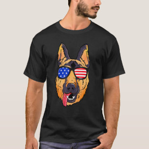German Shepherd Face Usa Flag Sunglasses T-Shirt