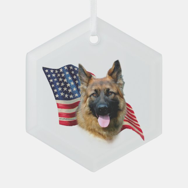 German Shepherd Flag Glass Ornament (Front)