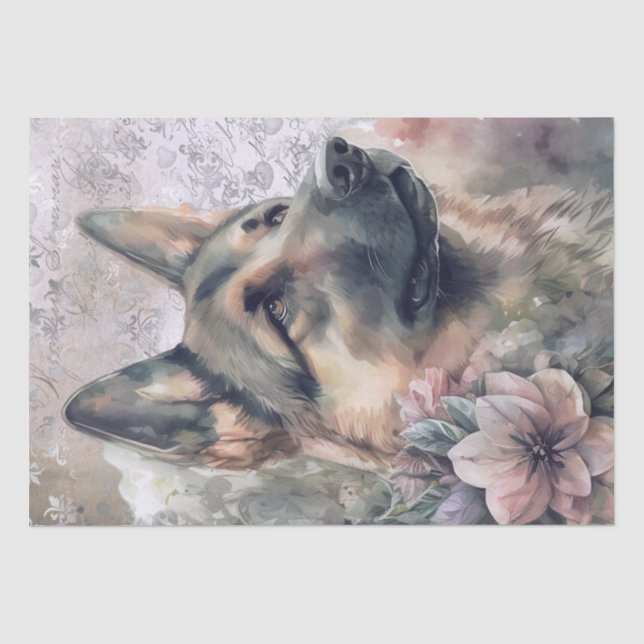 German Shepherd Floral Dog Tissue Paper (Front)