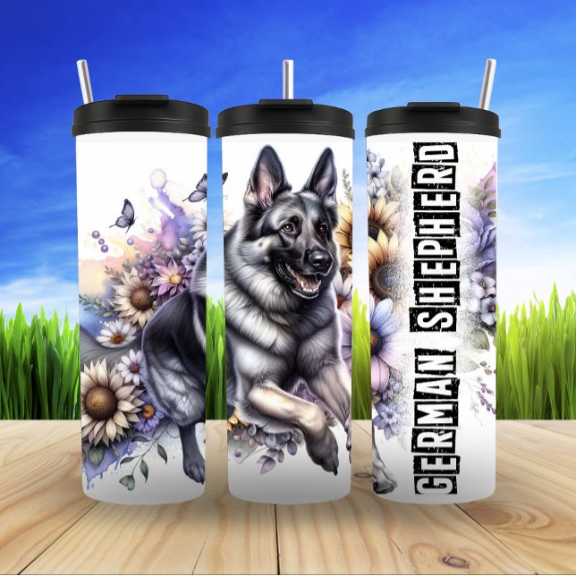 German Shepherd Floral Spirit Thermal Tumbler (Creator Uploaded)