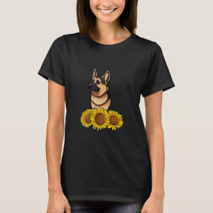 German Shepherd Flower Dog Sunflower Floral Graphi T-Shirt