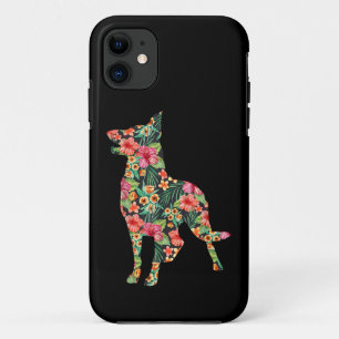 German Shepherd Flower Funny Dog Silhouette Floral iPhone 11 Case