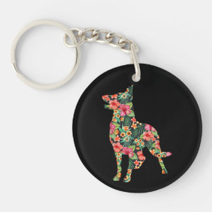 German Shepherd Flower Funny Dog Silhouette Floral Keychain