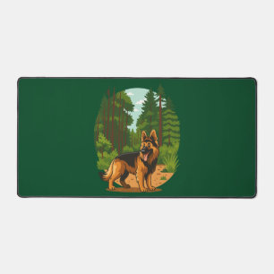 German Shepherd Forest Adventure Dog  Desk Mat