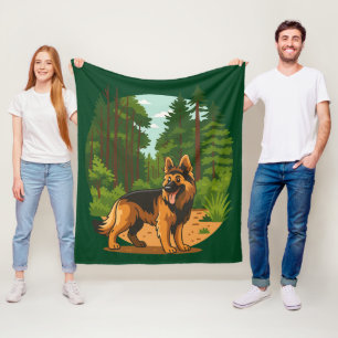 German Shepherd Forest Adventure Dog  Fleece Blanket