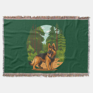 German Shepherd Forest Adventure Dog  Throw Blanket