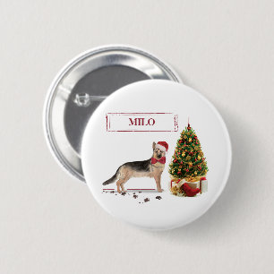 German Shepherd Funny Christmas Dog with Tree 2 Inch Round Button