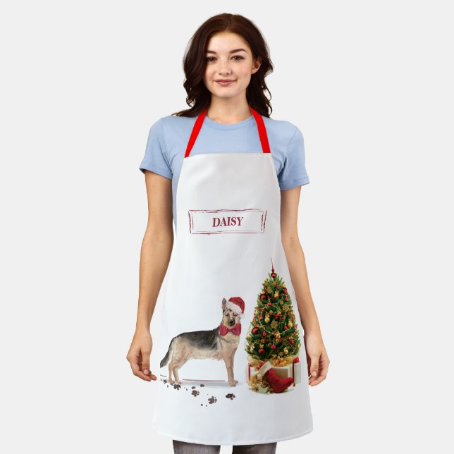 German Shepherd Funny Christmas Dog with Tree Apron (Worn)