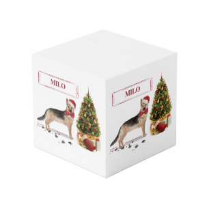 German Shepherd Funny Christmas Dog with Tree Cube