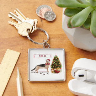 German Shepherd Funny Christmas Dog with Tree Keychain
