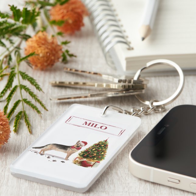 German Shepherd Funny Christmas Dog with Tree Keychain (Front Right)