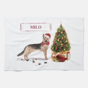 German Shepherd Funny Christmas Dog with Tree Kitchen Towel