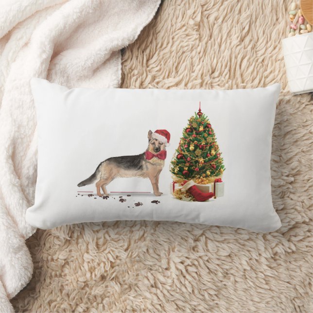 German Shepherd Funny Christmas Dog with Tree Lumbar Pillow (Blanket)