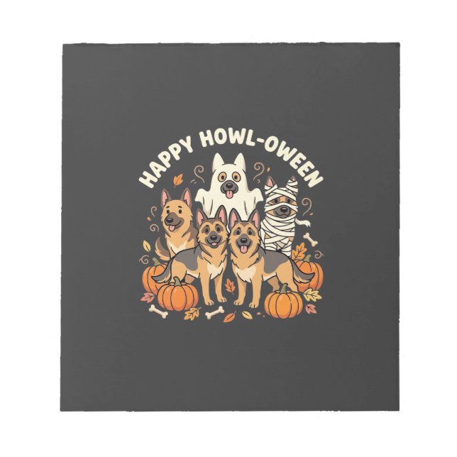 German Shepherd Ghost Halloween Howl-Oween Design_ Notepad (Front)