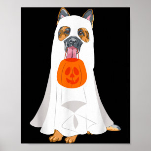 German Shepherd Ghost Pumpkin Halloween Fall Dog Poster