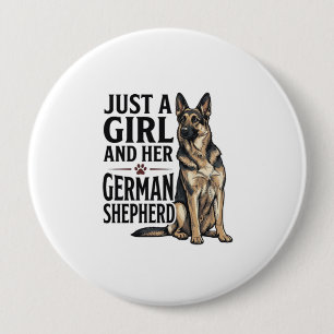 German Shepherd Girl Vintage Engraving Dog Lover D 4 Inch Round Button