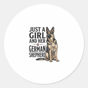 German Shepherd Girl Vintage Engraving Dog Lover D Classic Round Sticker