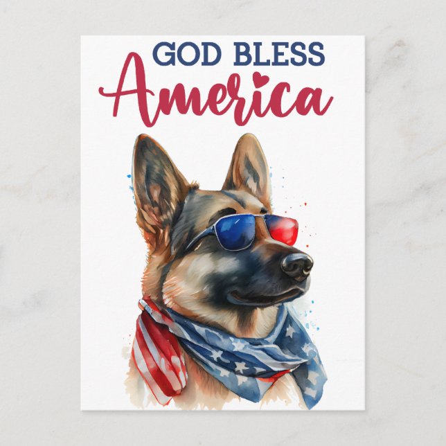 German Shepherd, God Bless America Postcard (Front)