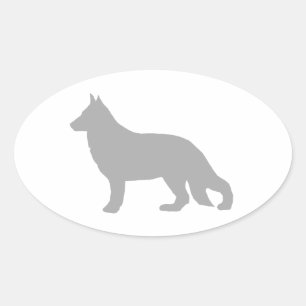 German Shepherd Grey Silhouette Oval Sticker