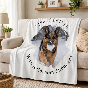 German Shepherd GSD Photo Life Is Better Fleece Blanket