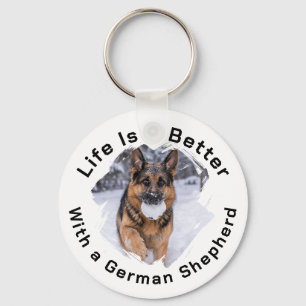 German Shepherd GSD Photo Life Is Better Keychain