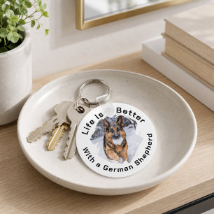 German Shepherd GSD Photo Life Is Better Keychain