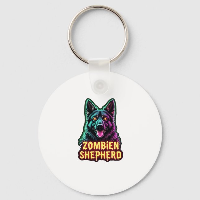 German Shepherd GSD Shep Zombie Dog Halloween Esse Keychain (Front)