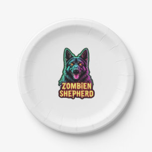 German Shepherd GSD Shep Zombie Dog Halloween Esse Paper Plate