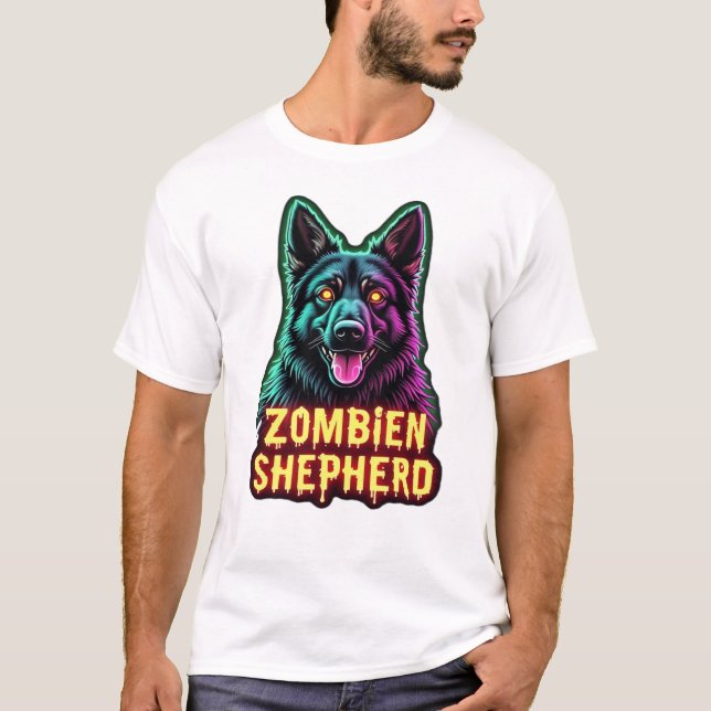 German Shepherd GSD Shep Zombie Dog Halloween Esse T-Shirt (Front)