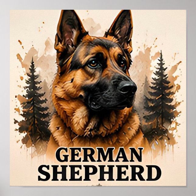German Shepherd Guardian Dog Portrait Artwork Poster (Front)