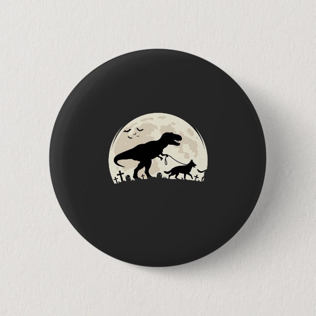 German Shepherd Halloween Dinosaur Moon Silhouette 2 Inch Round Button (Front)