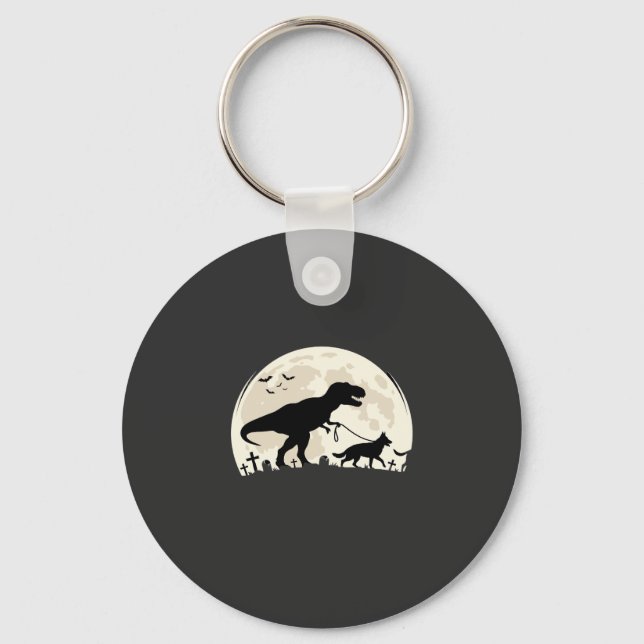 German Shepherd Halloween Dinosaur Moon Silhouette Keychain (Front)