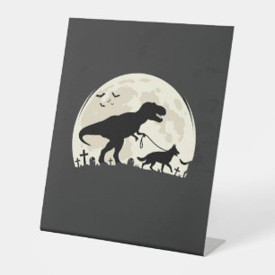 German Shepherd Halloween Dinosaur Moon Silhouette Pedestal Sign