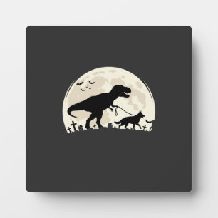 German Shepherd Halloween Dinosaur Moon Silhouette Plaque