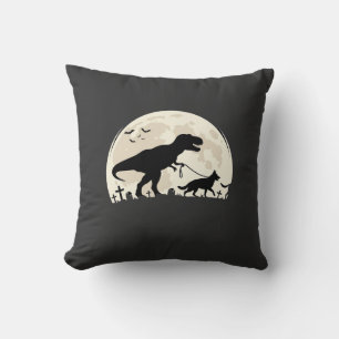 German Shepherd Halloween Dinosaur Moon Silhouette Throw Pillow