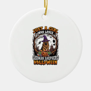 German Shepherd Halloween Dog Witch Hat Pumpkin_1 Ceramic Ornament