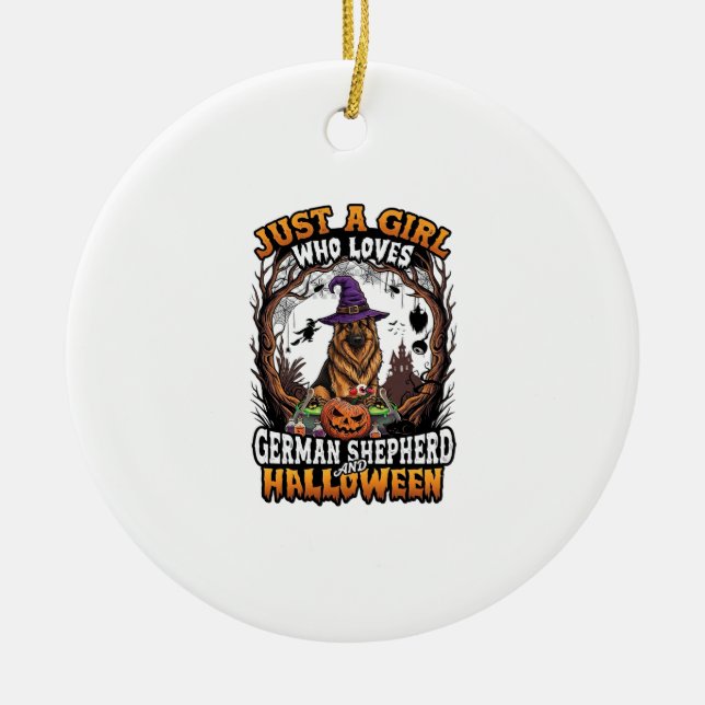 German Shepherd Halloween Dog Witch Hat Pumpkin_1 Ceramic Ornament (Front)
